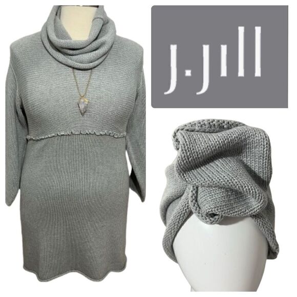 NWOT J. Jill Cotton Sweater Dress With Removable Cowl Neck Collar - Petite Large - Picture 1 of 12